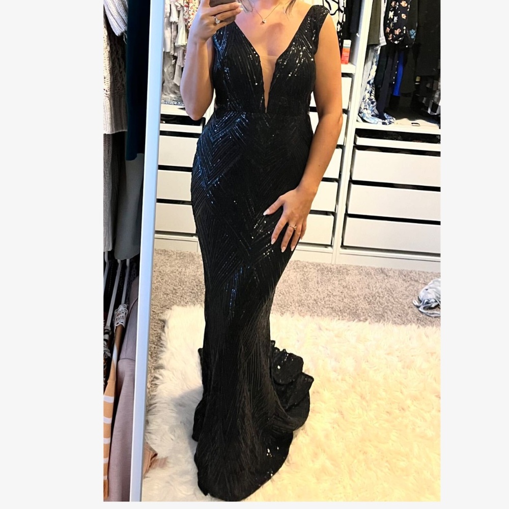 Luxe Sequin Cut out High Waisted Party Evening Formal Wedding Dress